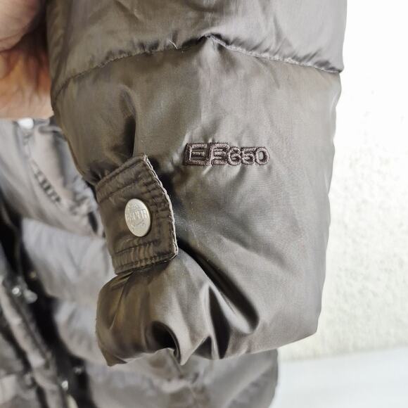 Eddie Bauer Premium Goose Down Womens XL Puffer Coat Jacket Hood Brown 650 Fill - Picture 9 of 9